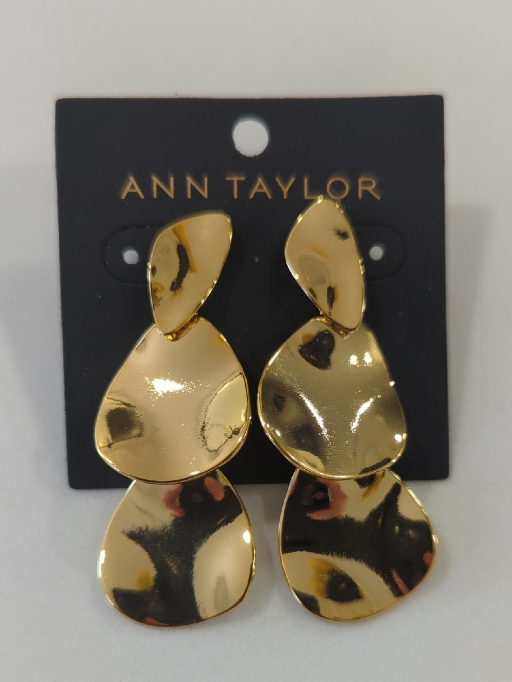 Ann Taylor Shiny Gold Triple Teardrop Dangle Earrings